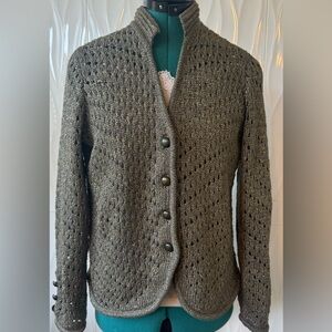 CHICOS olive green with gold threads cardigan, sz. 0